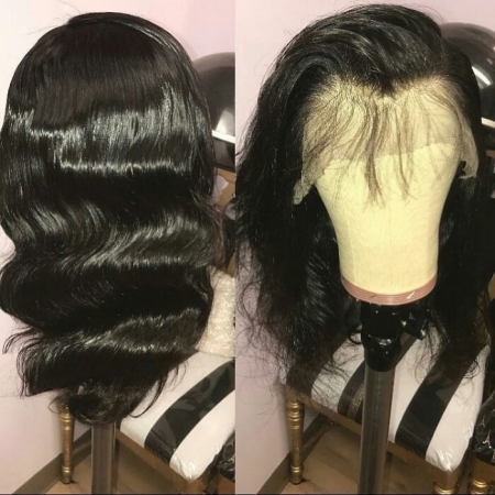 Black Wavy Full Lace Human Hair Wig 12inch